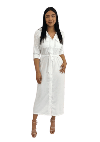 Vestido  largo color Blanco talla Chica  estilo Camisero 