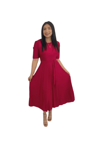 Vestido  largo color Rojo talla Mediano estilo Tableado