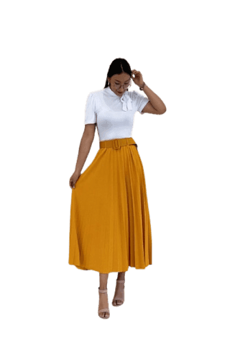 Falda larga color Mostaza talla Unitalla estilo Tableada