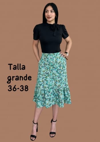 Falda larga color Verde talla Grande  estilo Olan