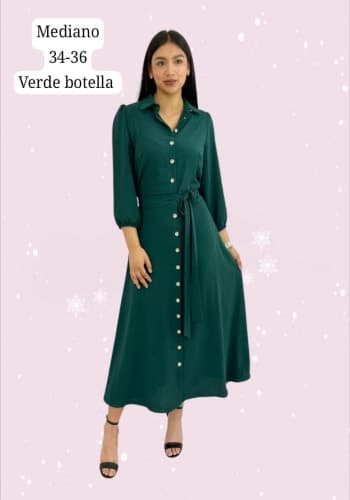 Vestido  largo color Verde botella  talla Mediano estilo Línea A