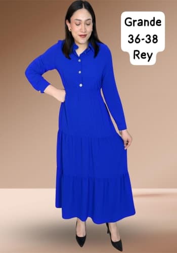 Vestido  largo color Azul rey talla Grande  estilo Olanes 