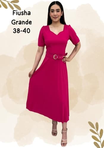 Vestido  largo color Fiusha  talla Extragrande  estilo Tableado