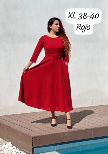 Vestido  largo color Rojo talla Extragrande  estilo Línea A