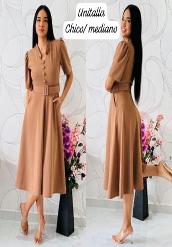 Vestido  largo color Kaki talla Unitalla estilo Línea A