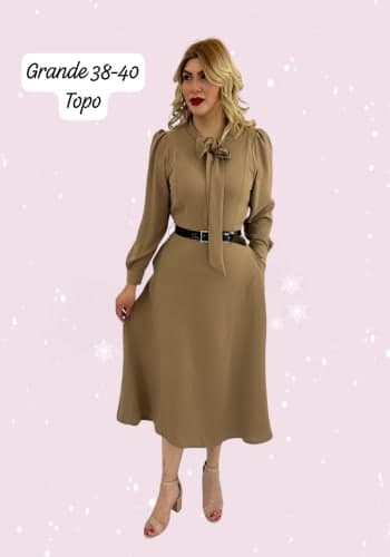 Vestido  largo color Topo talla Grande  estilo Línea A