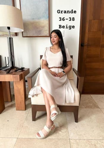 Vestido  largo color Beige  talla Grande  estilo Circular