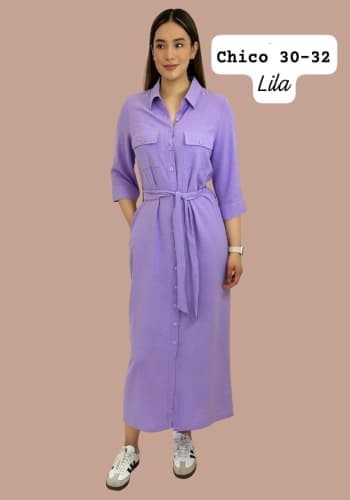 Vestido  largo color Lila talla Chica  estilo Camisero 
